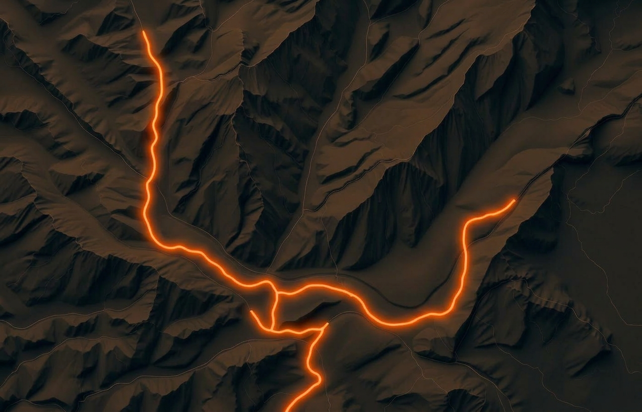 Ötztal valley map with glowing bus routes