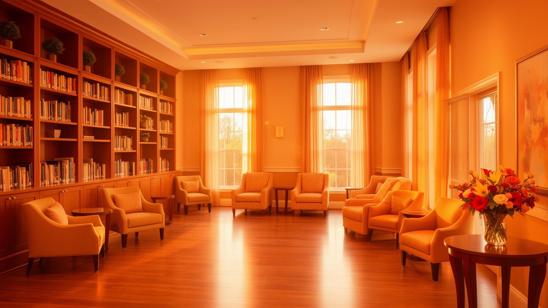 Warm, sunlit lounge inside the Wohnstift Mozart